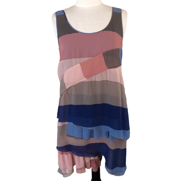 Chris Benz x Anthropologie 100% Silk Striped Dress Asymmetrical - Picture 2 of 13